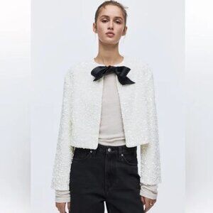 New H&M Bow- Detail Sequin Jacket